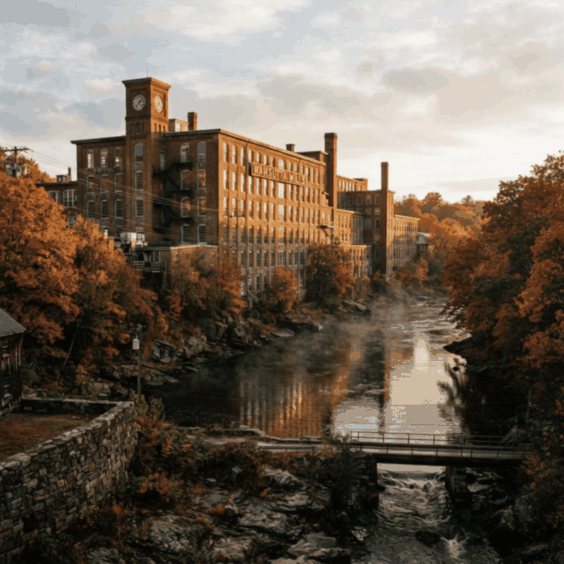Historic mill on the Hockanum River, future home of Burnside AI Labs