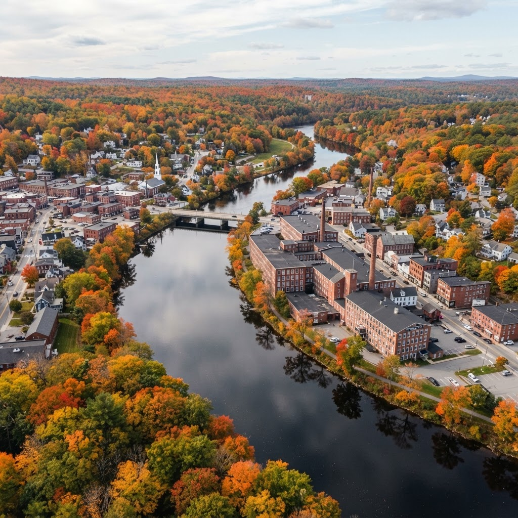 The Hockanum River winding through East Hartford, Connecticut